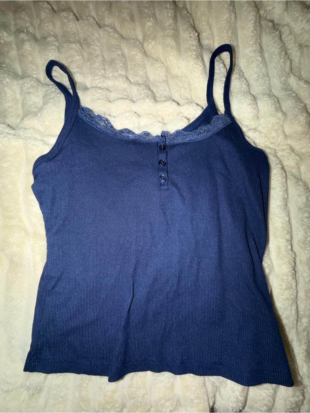 Lace-Trim Navy Ribbed Cami Tank Top